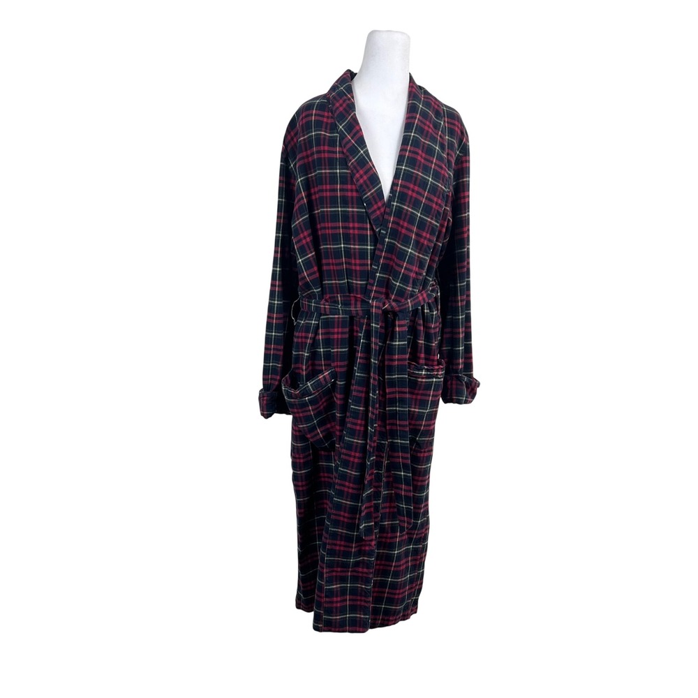 Brooks Brothers Mens Small Red Plaid Cotton Flannel Robe Shawl Collar Tie Waist
